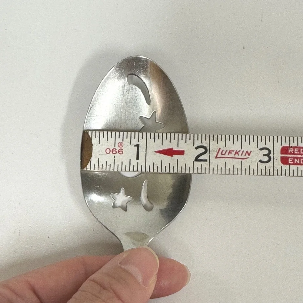 Oneida Twin Star Stainless Pierced Serving Spoon Star Moon Cutouts MCM Celestial